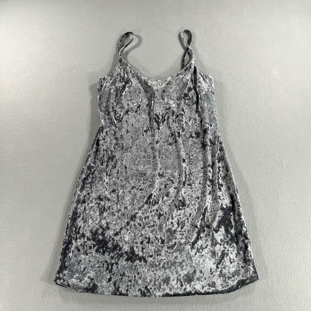 Y2K Forever 21 Silver Crushed Velvet Slip Mini Dress Small Hoco Party Whimsigoth